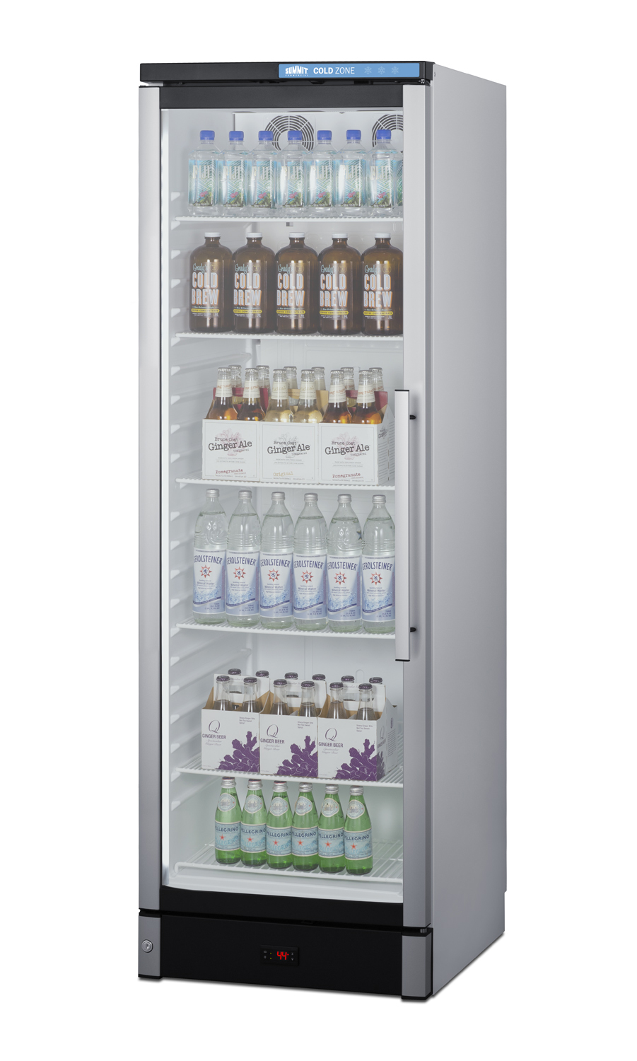 Commercial glass door beverage center with lock and left hand door swing